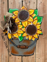 Load image into Gallery viewer, Sunflower door hanger, Pail of flowers, door hanger, sign, sunflower decor