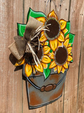 Load image into Gallery viewer, Sunflower door hanger, Pail of flowers, door hanger, sign, sunflower decor