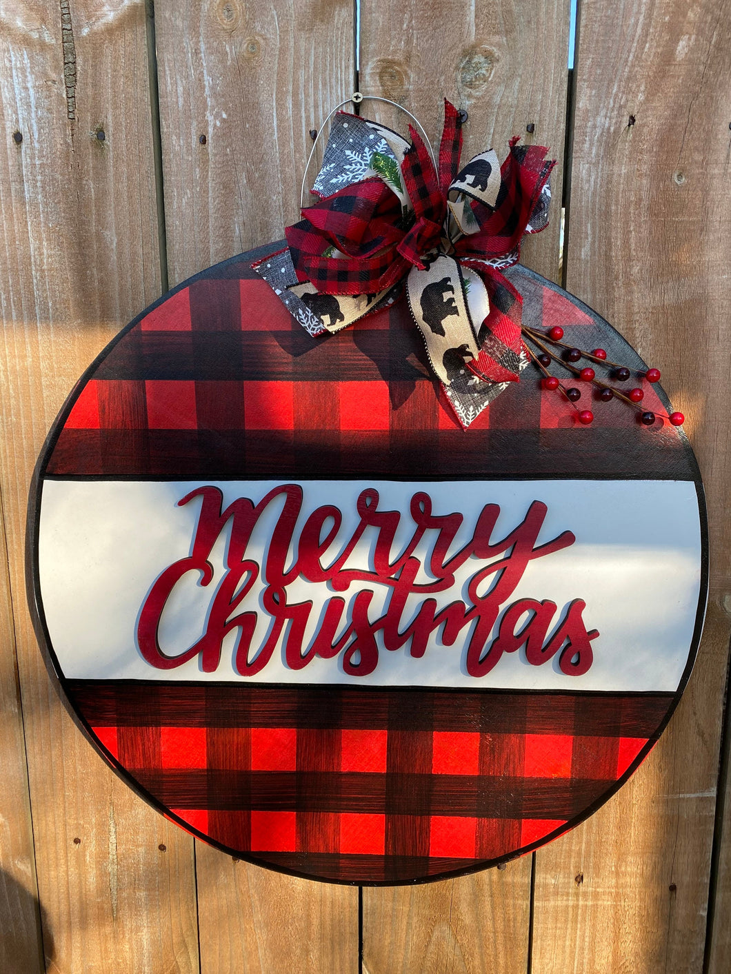 Christmas door hanger, 3D sign, buffalo plaid sign, holiday sign,