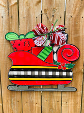 Load image into Gallery viewer, Christmas door hanger, door hanger, Santa sleigh, Christmas gift, holiday sign, holiday door hanger
