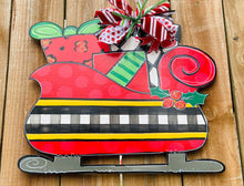 Load image into Gallery viewer, Christmas door hanger, door hanger, Santa sleigh, Christmas gift, holiday sign, holiday door hanger
