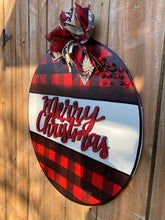 Load image into Gallery viewer, Christmas door hanger, 3D sign, buffalo plaid sign, holiday sign,
