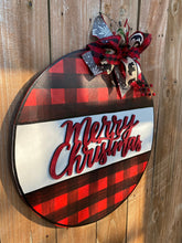 Load image into Gallery viewer, Christmas door hanger, 3D sign, buffalo plaid sign, holiday sign,
