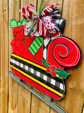 Load image into Gallery viewer, Christmas door hanger, door hanger, Santa sleigh, Christmas gift, holiday sign, holiday door hanger
