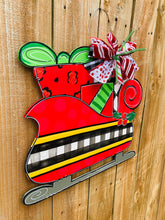 Load image into Gallery viewer, Christmas door hanger, door hanger, Santa sleigh, Christmas gift, holiday sign, holiday door hanger
