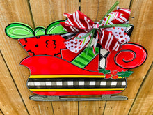 Load image into Gallery viewer, Christmas door hanger, door hanger, Santa sleigh, Christmas gift, holiday sign, holiday door hanger
