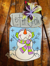 Load image into Gallery viewer, Winter door hanger, snowman door hanger, let it snow door hanger, gift for mom
