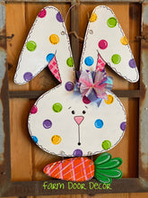 Load image into Gallery viewer, Bunny with Carrot, bunny door hanger, Easter door hanger, Easter sign, Easter decor, bunny decor
