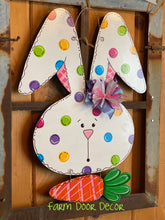 Load image into Gallery viewer, Bunny with Carrot, bunny door hanger, Easter door hanger, Easter sign, Easter decor, bunny decor
