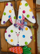 Load image into Gallery viewer, Bunny with Carrot, bunny door hanger, Easter door hanger, Easter sign, Easter decor, bunny decor
