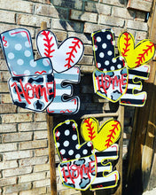 Load image into Gallery viewer, Sports door hanger, baseball sign, softball sign, baseball door hanger, softball door hanger
