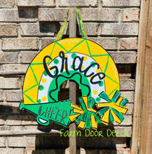 Load image into Gallery viewer, Cheer door hanger, Cheerleading sign, sport door hanger, school spirit sign
