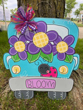 Load image into Gallery viewer, Truck sign, summer door hanger, blue truck decor, summer truck, flower truck
