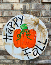 Load image into Gallery viewer, Fall door hanger, fall season, farmhouse sign, farmhouse decor, pumpkin decor, fall sign, rustic sign, rustic decor
