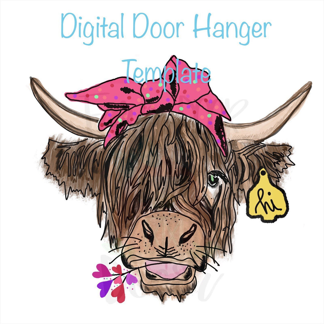 Template-Highland cow, digital download for door hanger, shaggy cow template, Valentine's Highland Cow, shaggy cow download, highland cow